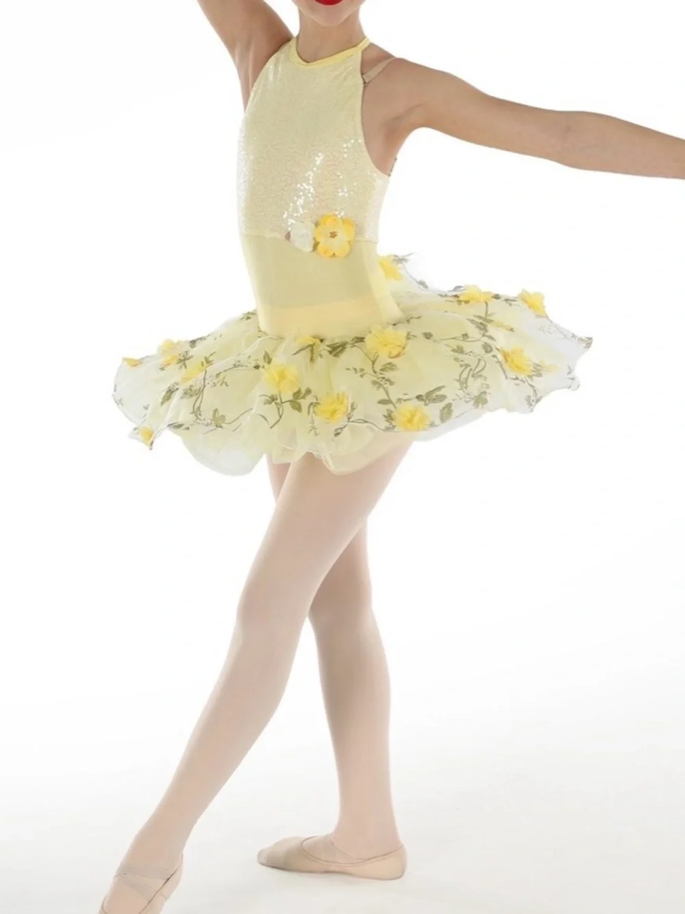 Yellow Floral Tutu Dance Costume for Kids
